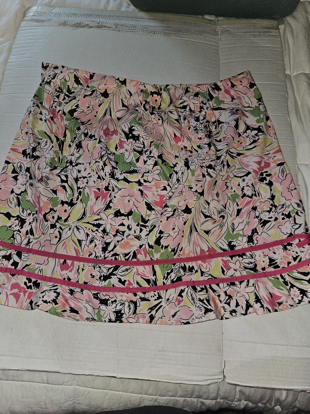 Fashion Bug Floral A-Line Skirt in Pink, Green, Black and Cream